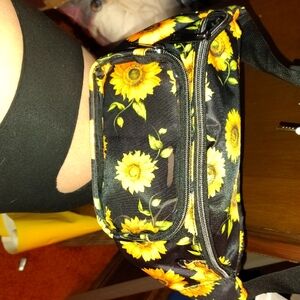 Sunflower Print Black Waist Bag